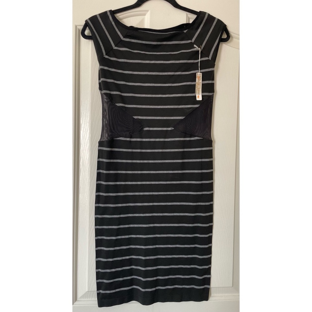 COPY - Poof! Black and Gray Striped Mesh Dress